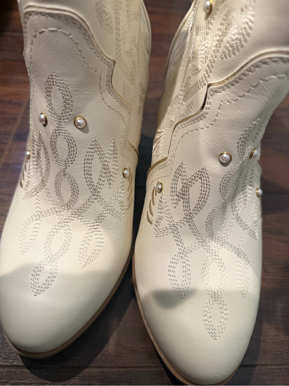 torrid Cream Embroidered Western Pearl-Accent Ankle Boots - Picture 8 of 8